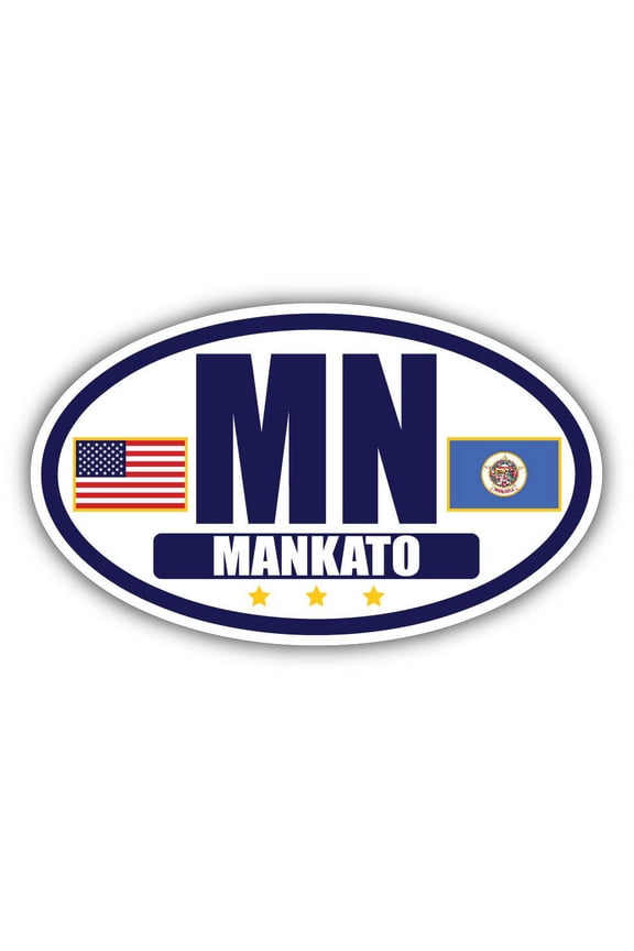 Flag of Minnesota / American Flag Oval 3M Vinyl Bumper Sticker Decal | Navy & Gold Mankato, MN Sticker Vinyl Decal
