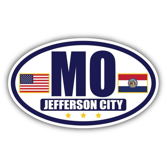 Flag of Missouri / American Flag Oval 3M Vinyl Bumper Sticker Decal | Navy & Gold Jefferson City, MO Sticker Vinyl Decal
