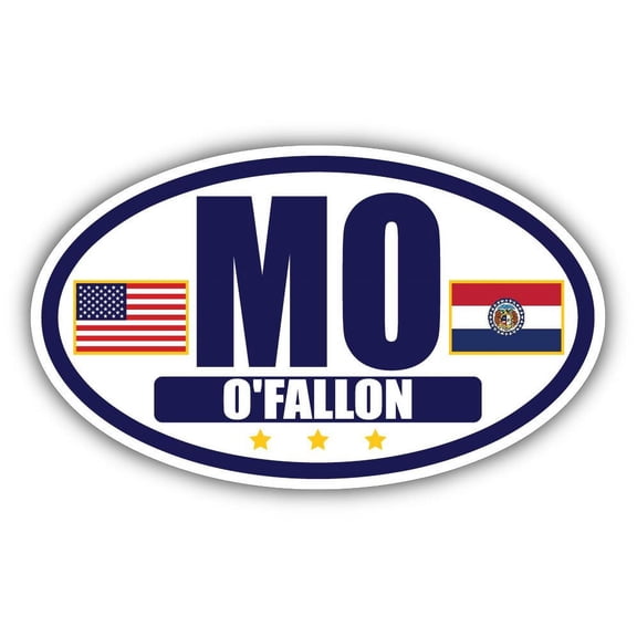 Flag of Missouri / American Flag Oval 3M Vinyl Bumper Sticker Decal | Navy & Gold O'Fallon, MO Sticker Vinyl Decal