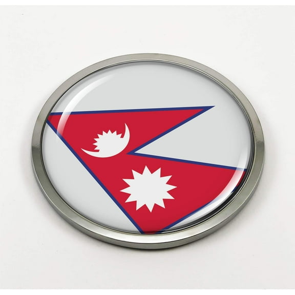 Flag of Nepal | 3D Domed CAR Emblem Badge Sticker Chrome Plastic Round Bezel