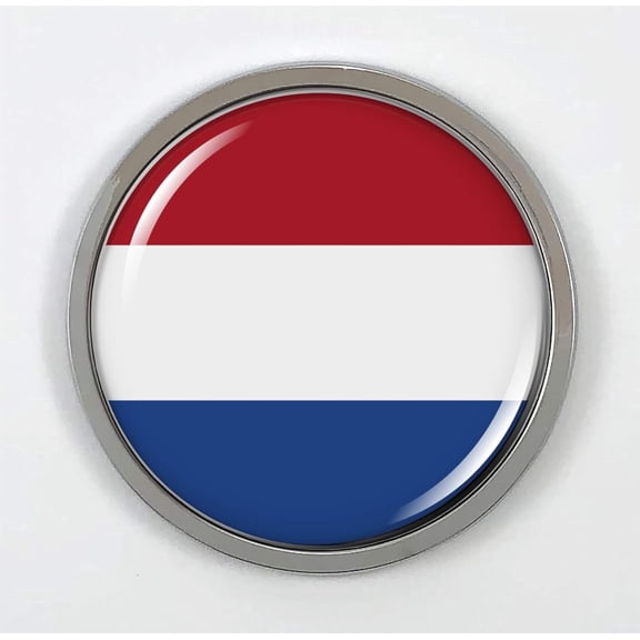Netherlands Flag Round Car Emblem Badge 3D Domed Design - Metal Bezel