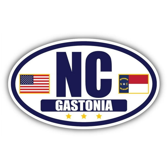 Flag of North Carolina / American Flag Oval 3M Vinyl Bumper Sticker Decal | Navy & Gold Gastonia, NC Sticker Vinyl Decal