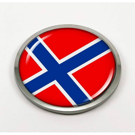 Flag of Norway | 3D Domed CAR Emblem Badge Sticker Chrome Plastic Round Bezel