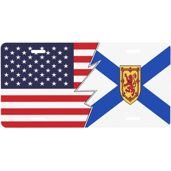 Flag of Nova Scotia and America License Plate for Front of Car Sign License Plates 6x12 Inches Metal Car Plates Tag Vanity Novelty Car Decor Tag