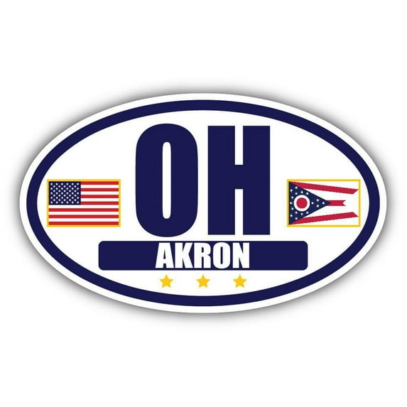 Flag of Ohio / American Flag Oval 3M Vinyl Bumper Sticker Decal | Navy & Gold Akron, OH Sticker Vinyl Decal