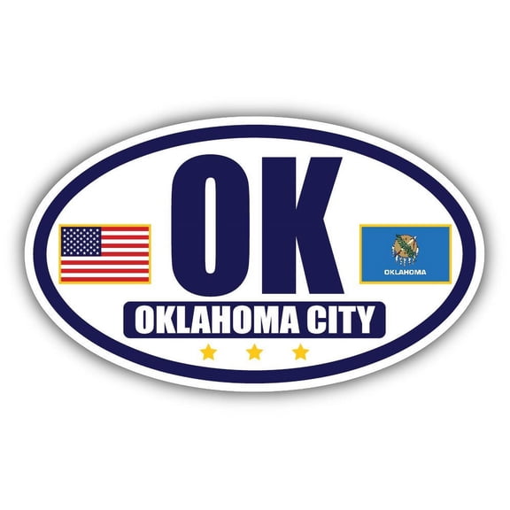 Flag of Oklahoma / American Flag Oval 3M Vinyl Bumper Sticker Decal | Navy & Gold Oklahoma City, OK Sticker Vinyl Decal