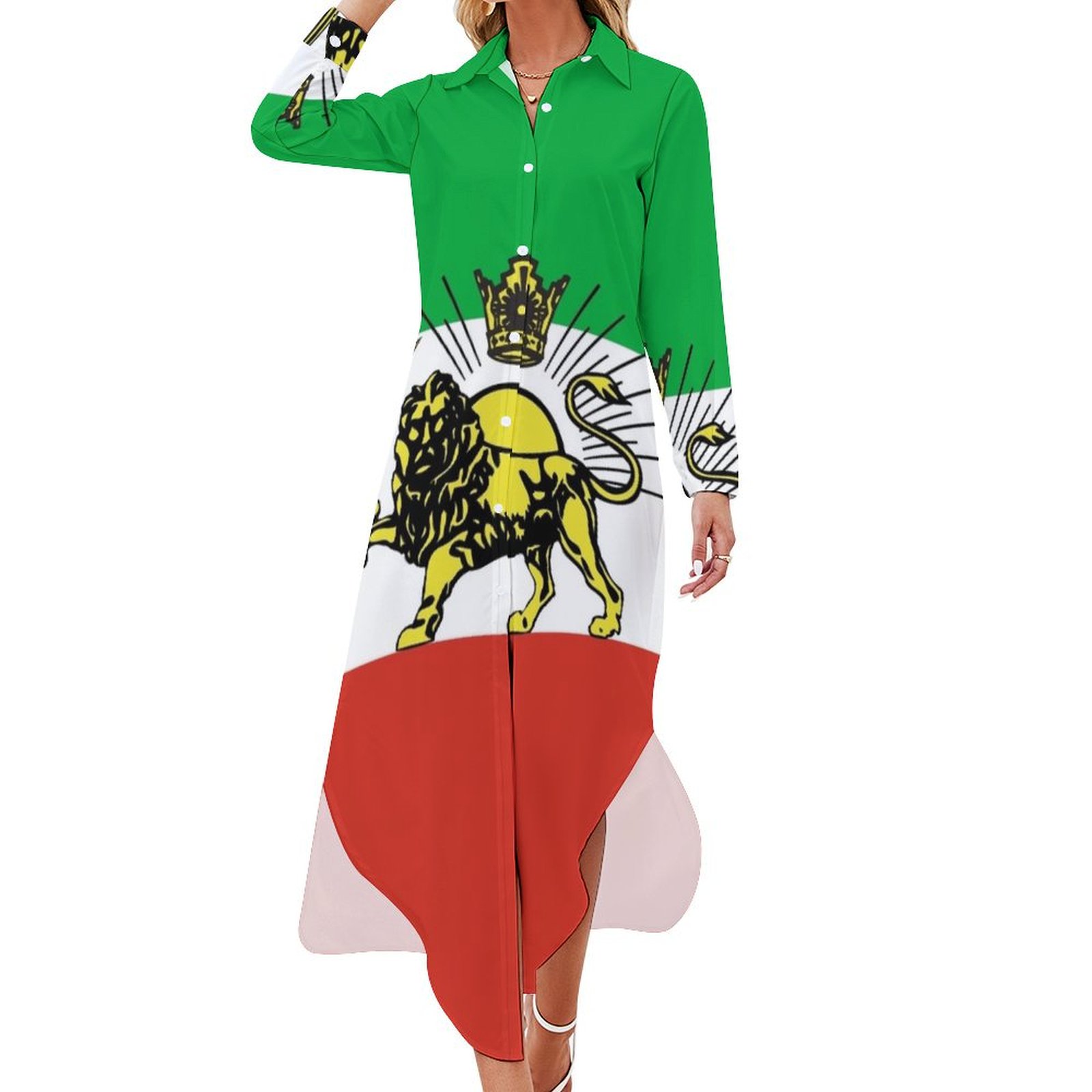 Flag of Persia / Iran (Pahlavi) Long Sleeved Shirt Dress Women's clothing  dresses korean style evening dress - Walmart.com