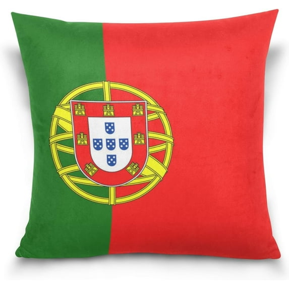 Flag of Portugal Velvet Plush Throw Pillow Cushion Case Cover - 20" x 20" - Invisible Zipper Home Decor Floral for Couch Sofa No Pillow Insert