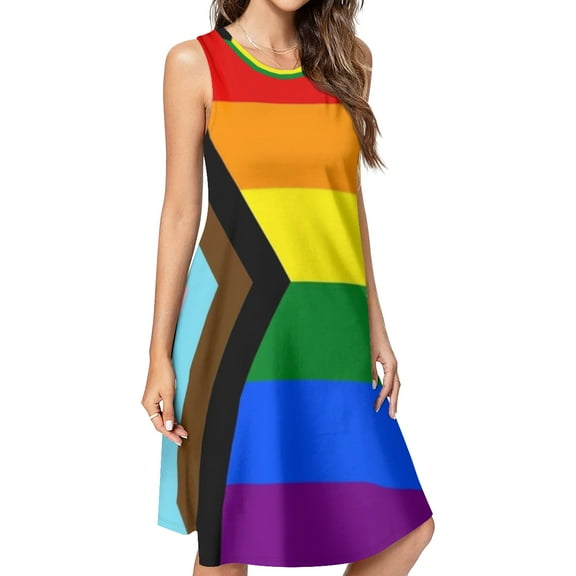 Flag of Progressive Pride Spring Summer Dresses for Women Fashion T-shirt Dress Casual Sleeveless Loose Sundress with Pockets