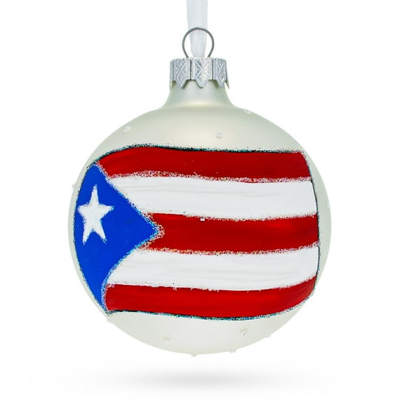 Flag of Puerto Rico Glass Ball Christmas Ornament 3.25 Inches