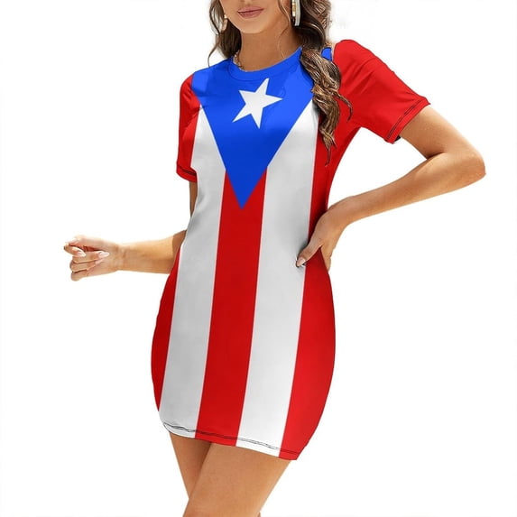 Flag of Puerto Rico Women's Dress Summer Skirt Crew Neck Tops Casual Wear
