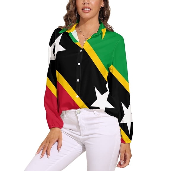 Flag of Saint Kitts And Nevis Long Sleeve Blouse Woman Streetwear Casual Shirts Summer Oversize Woman Streetwear Clothing Birthday Present