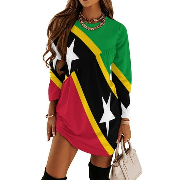 Flag of Saint Kitts And Nevis Loose Dress Evening Dress Summer Dresses for Women Luxury Dress Long Sleeved Dress