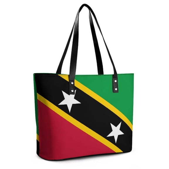 Flag of Saint Kitts And Nevis Woman Leather Handbags Large Tote Bag Fashion Portable Handbags With Zipper