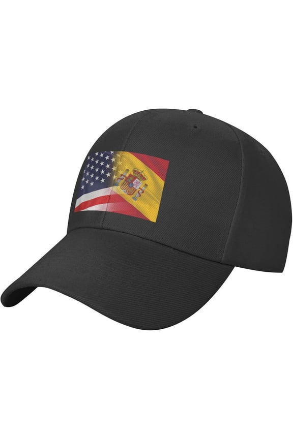 Flag of Spain and USA Plain Baseball Caps Adjustable Washed Twill Low Profile Dad Hats for Men Women Black