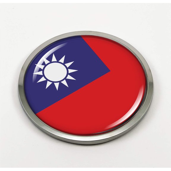 Flag of Taiwan | 3D Domed CAR Emblem Badge Sticker Chrome Plastic Round Bezel
