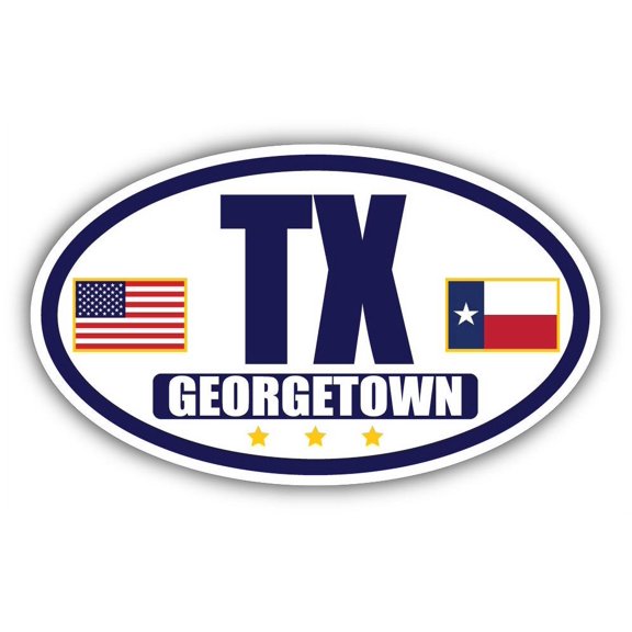 Flag of Texas / American Flag Oval 3M Vinyl Bumper Sticker Decal | Navy & Gold Georgetown, TX Sticker Vinyl Decal