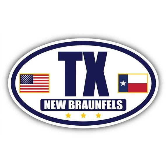 Flag of Texas / American Flag Oval 3M Vinyl Bumper Sticker Decal | Navy & Gold New Braunfels, TX Sticker Vinyl Decal