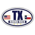 thumbnail image 1 of Flag of Texas / American Flag Oval 3M Vinyl Bumper Sticker Decal | Navy & Gold Round Rock, TX Sticker Vinyl Decal, 1 of 3
