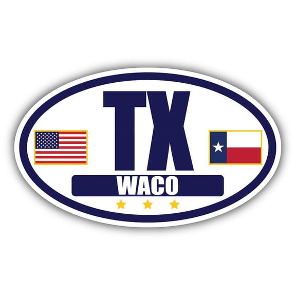 Flag of Texas / American Flag Oval 3M Vinyl Bumper Sticker Decal | Navy & Gold Waco, TX Sticker Vinyl Decal
