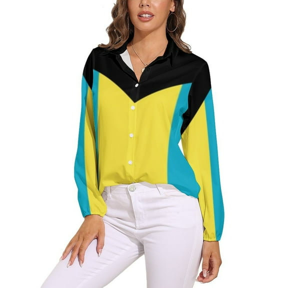 Flag of The Bahamas Long Sleeve Blouse Woman Streetwear Casual Shirts Summer Oversize Woman Streetwear Clothing Birthday Present