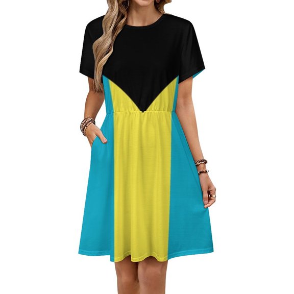Flag of The Bahamas Sundress Short Sleeve Dress Summer Women Clothes Dress for Women Dresses