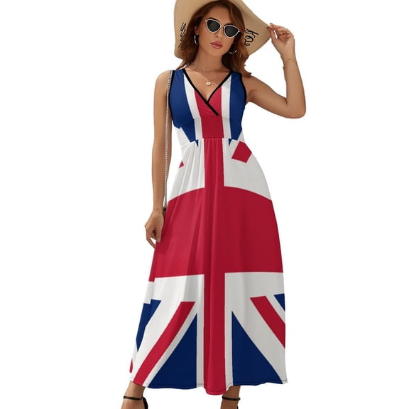 Flag of The United Kingdom Womens Night Club Maxi Dress V Neck Sleeveless Bohemia Long Dresses
