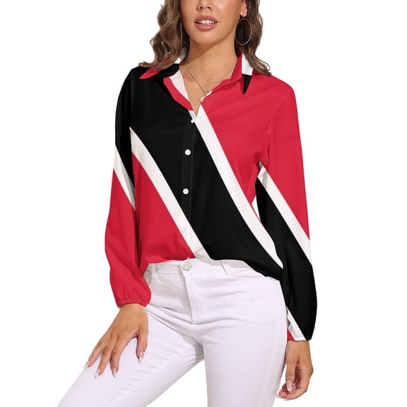 Flag of Trinidad Tobago Long Sleeve Blouse Woman Streetwear Casual Shirts Summer Oversize Woman Streetwear Clothing Birthday Present