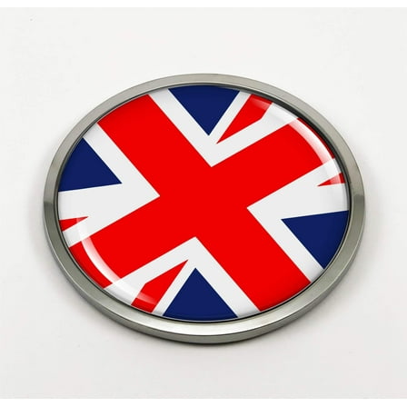 Flag of United Kingdom | 3D Domed CAR Emblem Badge Sticker Chrome Metal Round Bezel
