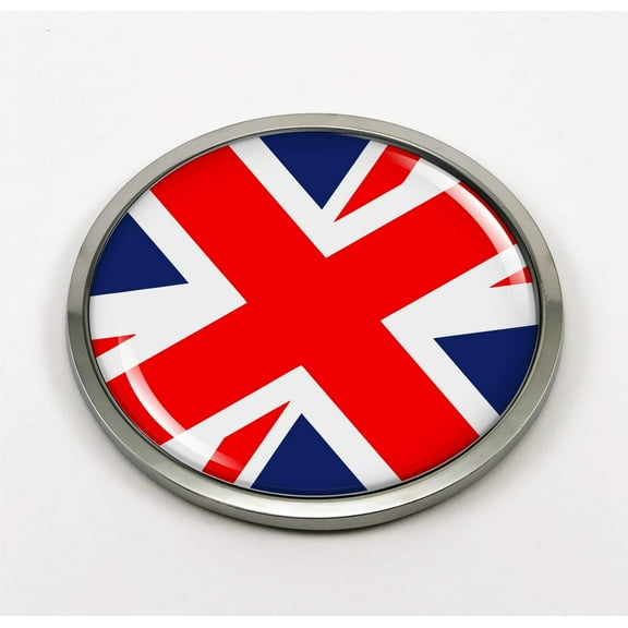 Flag of United Kingdom | 3D Domed CAR Emblem Badge Sticker Chrome Metal Round Bezel
