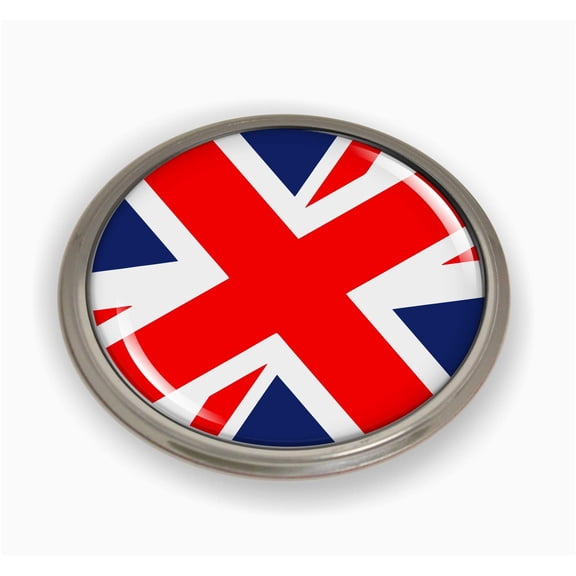 Flag of United Kingdom | 3D Domed CAR Emblem Badge Sticker Semi-Flexible Aluminum Round Bezel