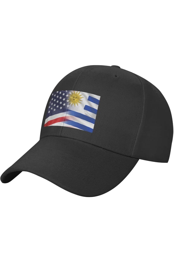 Flag of Uruguay and USA Plain Baseball Caps Adjustable Washed Twill Low Profile Dad Hats for Men Women Black