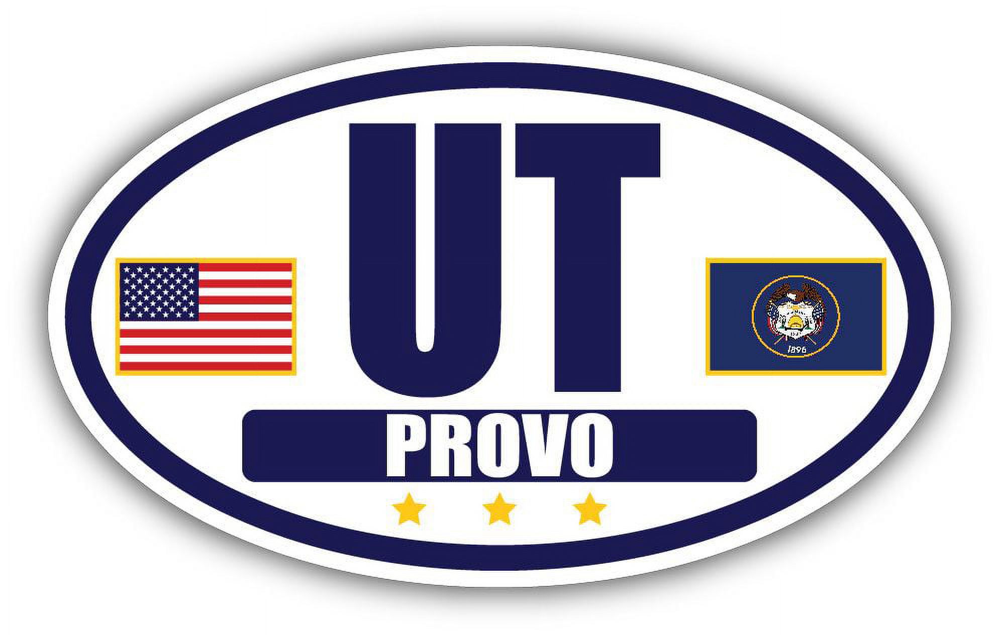 Flag of Utah / American Flag Oval 3M Vinyl Bumper Sticker Decal Navy