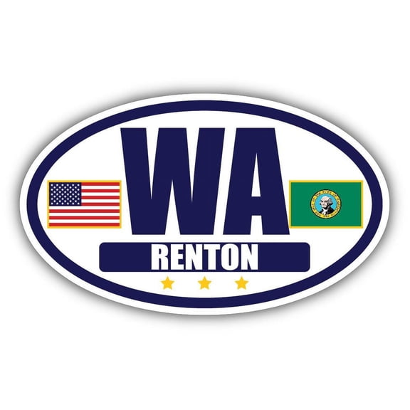 Flag of Washington / American Flag Oval 3M Vinyl Bumper Sticker Decal | Navy & Gold Renton, WA Sticker Vinyl Decal