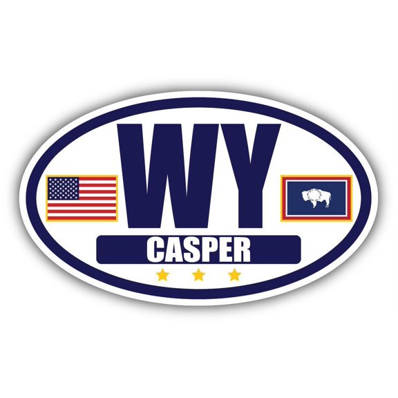 Flag of Wyoming / American Flag Oval 3M Vinyl Bumper Sticker Decal | Navy & Gold Casper, WY Sticker Vinyl Decal