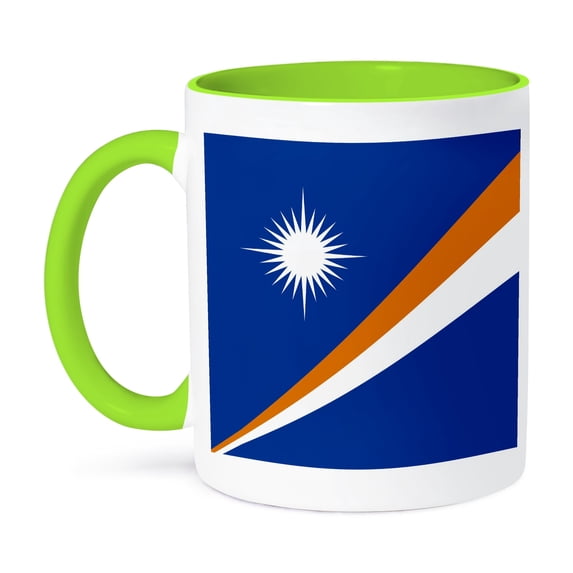 3dRose, Flag of the Marshall Islands - navy blue orange stripe and white star - Marshallese Pacific Islands, 15oz Two-Tone Green Mug