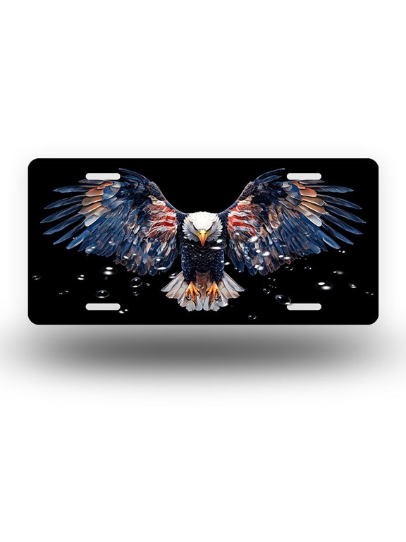 Flag patterned Spread Eagle Front License Plate,Metal License Plate,Funny Standard Plates Personalized Novelty Decorative For Men/Women/Boys/Girls Car 6×12 Inch