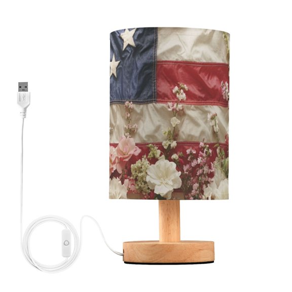 Flag with Fresh Flowers Table Lamp with USB Port LED Warm Light Lamp Night Light Home Decor