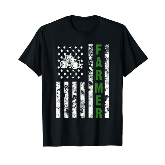 Flag with Tractor - Patriotic Farmer & Farming Gift Vintage Men Women Casual T-Shirt