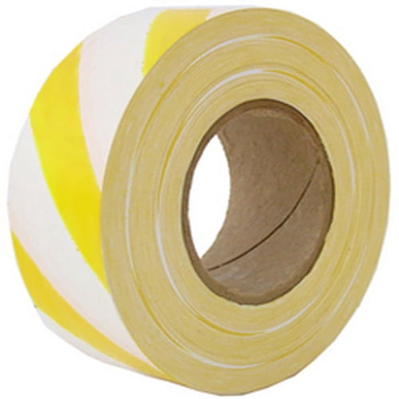 Flagging Tape - 2 mil, 1-3/16" x 300', Yellow & white (Pack of 12 rolls)
