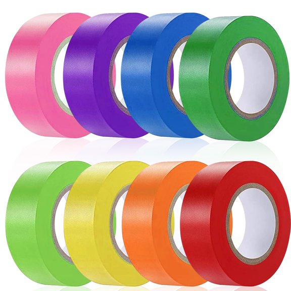 Flagging Tape 8 Pack, Non Adhesive Bright Color Ribbon, Marking Tape for Tree Marking, Trail Survey, Wedding Decor, Party Arches, Outdoor Landscaping, 100ft Each Roll