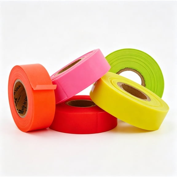 Flagging Tape Assorted Colors Fluorescent Non Adhesive Plastic Ribbon for Marking (5 Rolls)