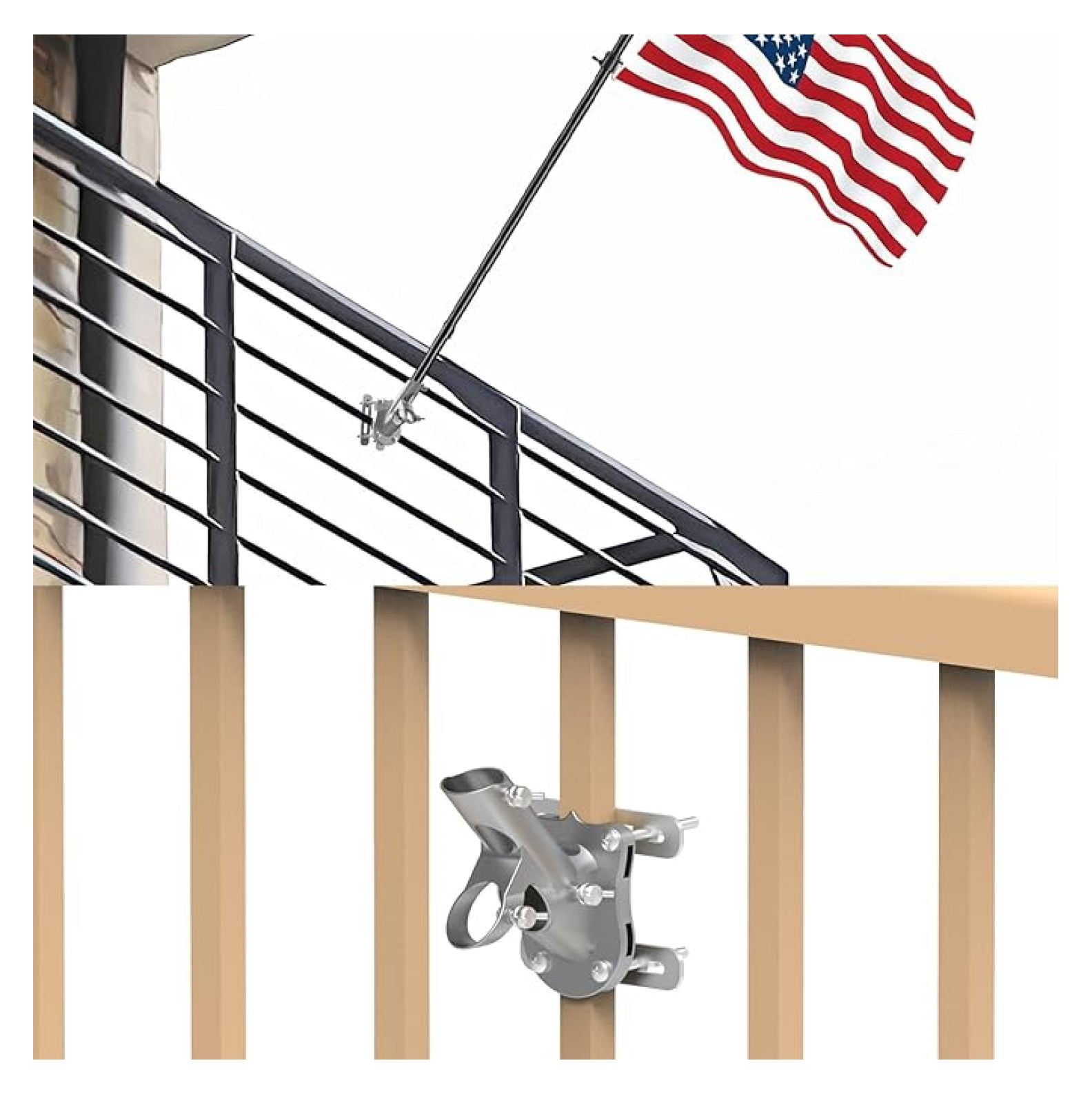 Flagpole Bracket - No Drill Railing Mount for 1
