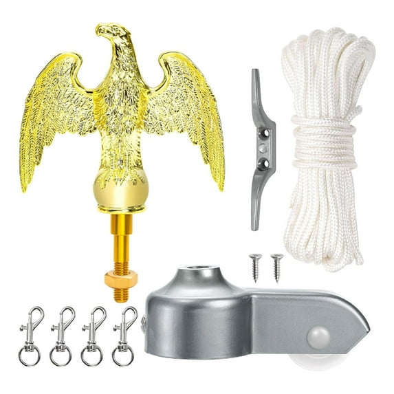 Flagpole Hardware Repair Part Set 55FT Halyard Rope 6inch Falcon 4pcs Rotation Snapping Hook 4inch Cleats Hook Flag