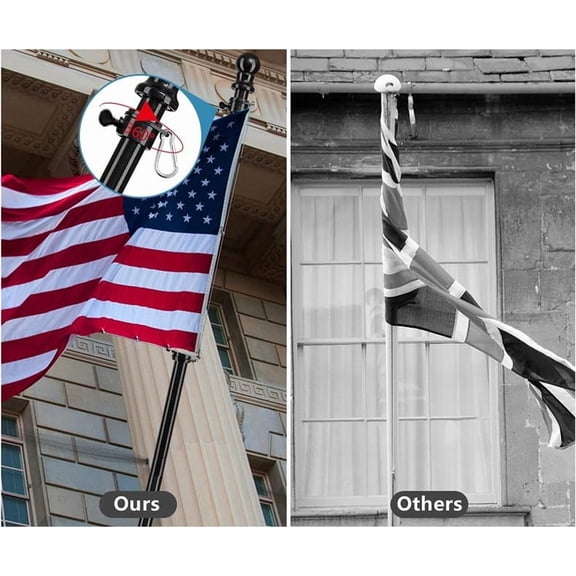 6FT Free Spinning Flag Pole Kit, 5-Section Wall Mount Flagpole for 3x5 Flags, Anti-Wrap Garden Yard Display with Easy Assembly, Rust Resistant for Outdoor Use