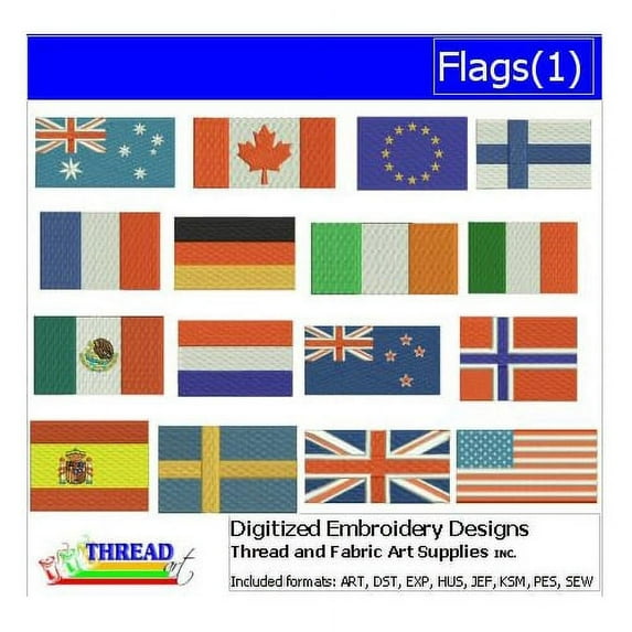 Flags(1) Embroidery Designs - All Popular Formats Included - Loaded on USB Stick
