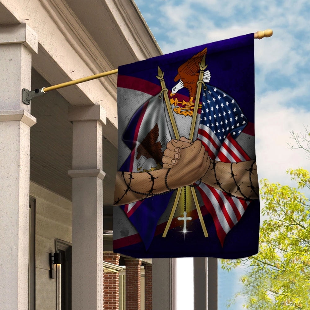 Flags American Samoan Handshake American Flag Friendship USA American Samoa Samoan Part House Flag, Double-Sided Decorative Outdoor Flag, Patriotic Polyester Yard Flag 29.5 x 39.5 in