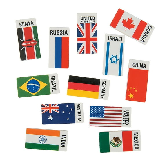 Flags Around The World Erasers - Party Favors - 24 Pieces