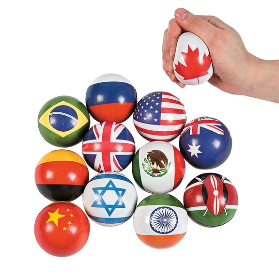 Fun Express - Flags Around The World Stress Ball - Toys - Balls - Relaxables - 12 Pieces