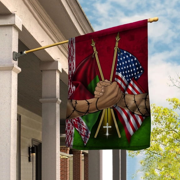 Flags Belarusian Handshake American Flag Friendship USA Belarus Belarusian Part House Flag, Double-Sided Decorative Outdoor Flag, Polyester Yard Flag 29.5 x 39.5 in